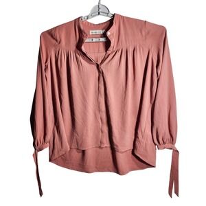 Abercrombie & Fitch Blouse Top Women's Small Pink Long Sleeve Tie Cuff Button Up